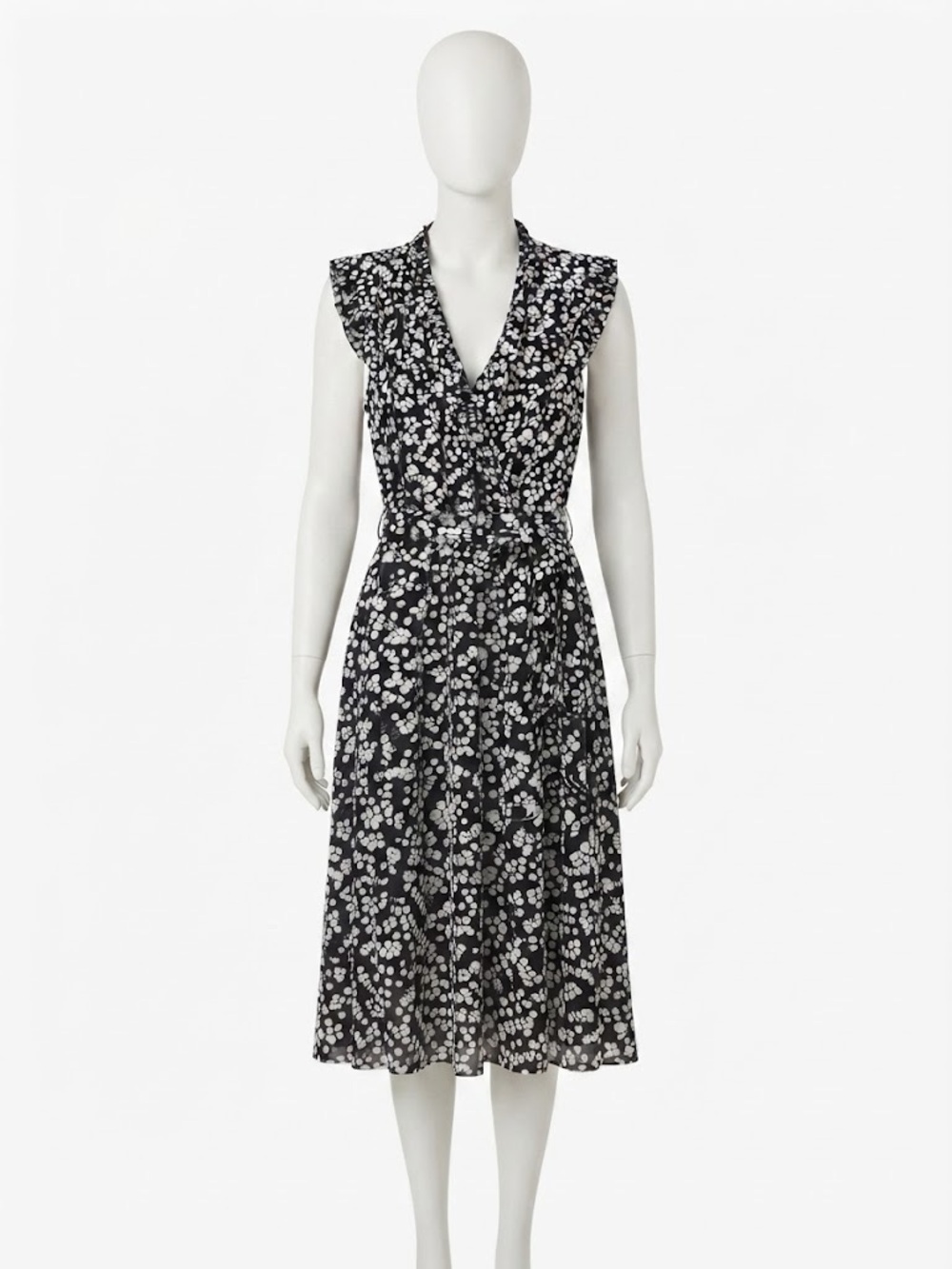 Harper Rose Size 10 Sleeveless Black Floral Wrap Midi Dress